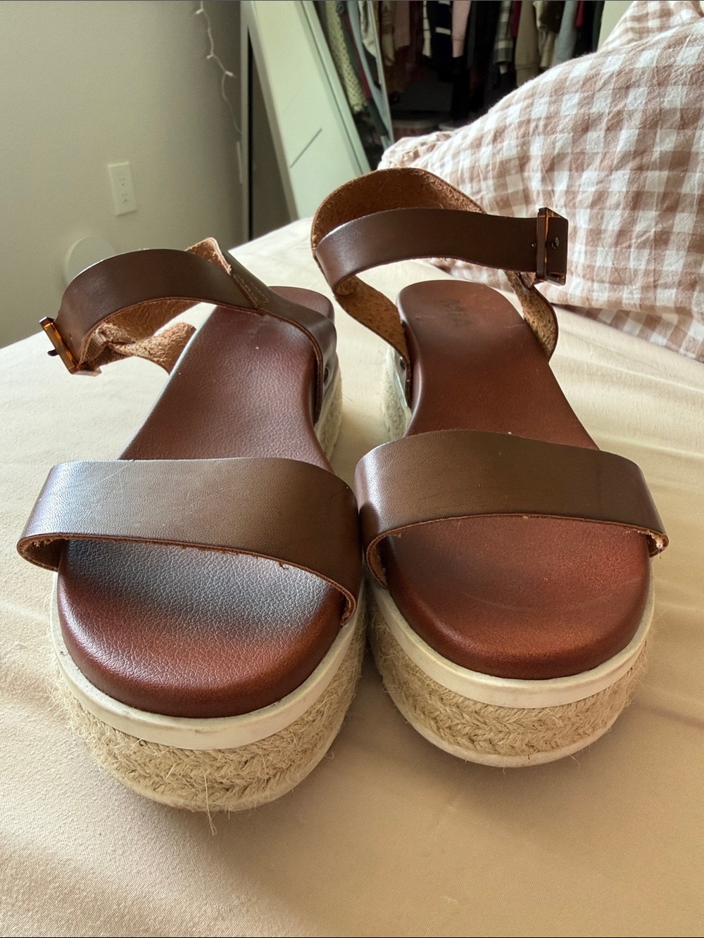 MIA Brown Leather Platform Espadrille Sandals